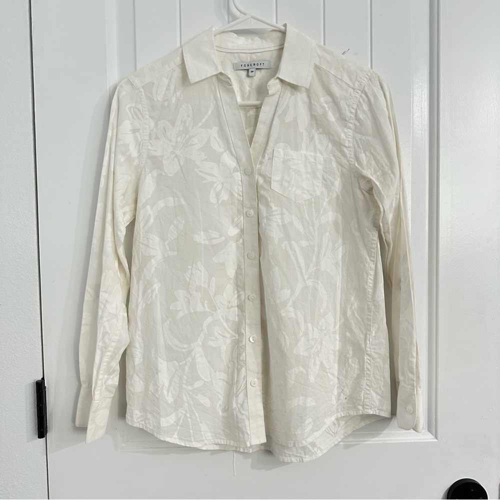 FoxCroft White Floral Prints Button-down Shirt